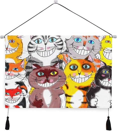 Amazon Co Jp Fakainuタペストリー 笑顔の幸せな猫のイラスト 壁掛けポスター おしゃれ インテリア モダン 多機能 お店 壁や窓の飾り 個性ギフト 新居祝い ホーム キッチン