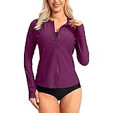 SANTINY Women's Rash Guard UPF50+ SPF UV Protection Long Sleeve Swimsuit Top with Pockets Zip Front Swim Shirts Woman
