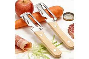 4 in 1 Multifunctional Vegetable Peeler with Wooden Handle Ultimate Kitchen Tool for Fruit Vegetables Meat Slicing Green Onio