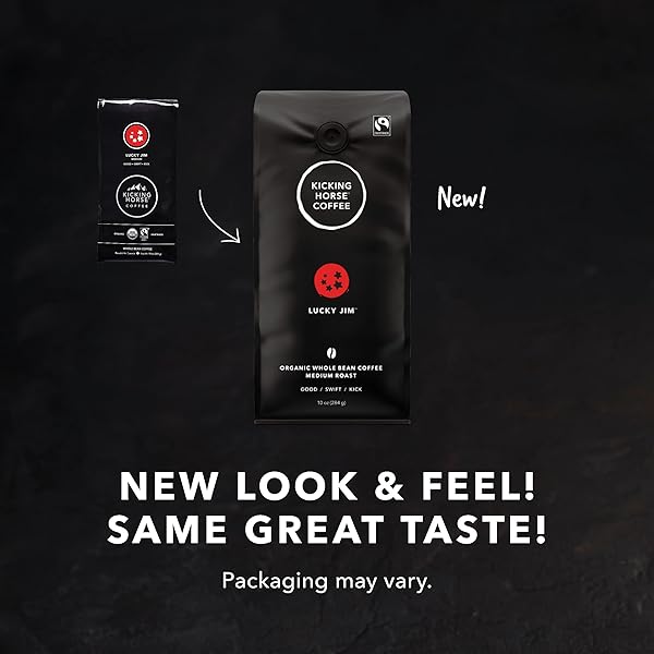 KICKING HORSE COFFEE LUCKY JIM WHOLE BEANS, MEDIUM ROAST, CERTIFIED ORGANIC FAIRTRADE KOSHER COFFEE, BLACK, 10 OZ