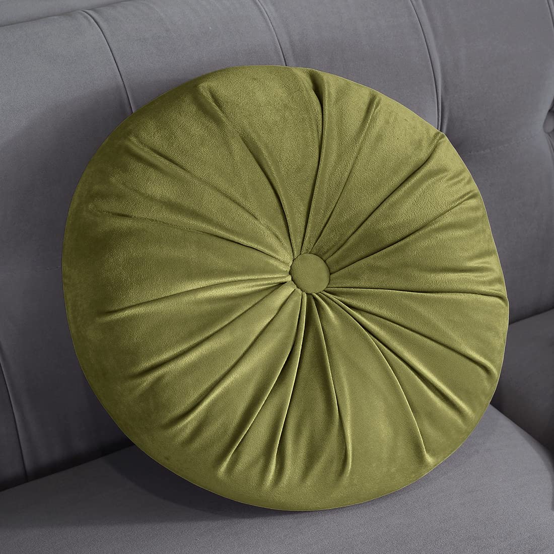 Photo 1 of vctops Round Velvet Solid Color Chair Cushion Pumpkin Pleated Throw Pillow Home Decorative Floor Pillow Diameter 15" Grass Green