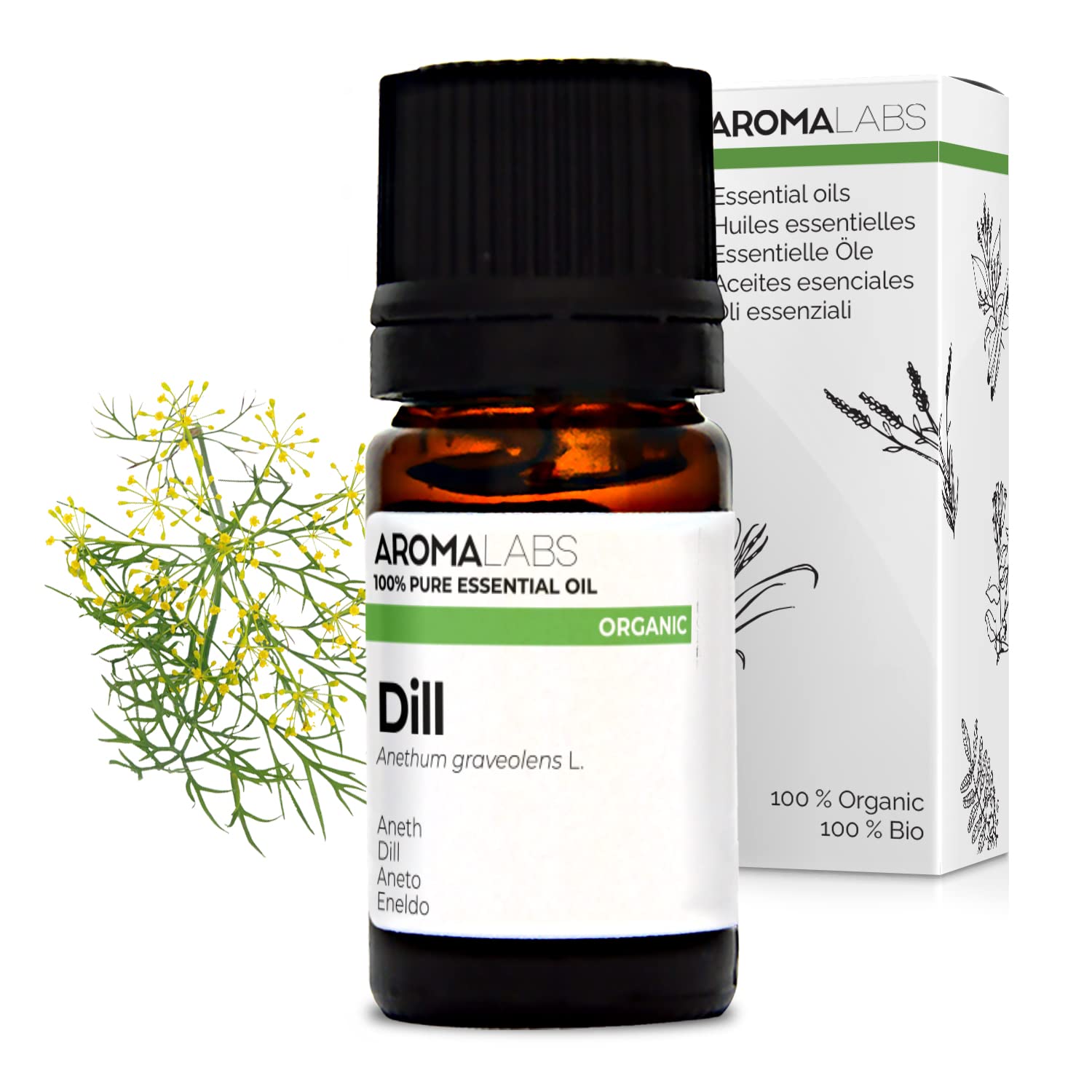 BIO - DILL Essential Oil - 5mL - 100% Pure, Natural, Chemotyped and AB Certified - AROMA LABS (French Brand)