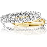 Affolace 2Pcs Stackable Rings for Women Non Tarnish, Dainty 14K Gold/Silver Plated Cubiz ZIrconia Rings Multi Chunky Ring Mixed Metal Stacking Rings Set Gold Jewelry for Women Gifts