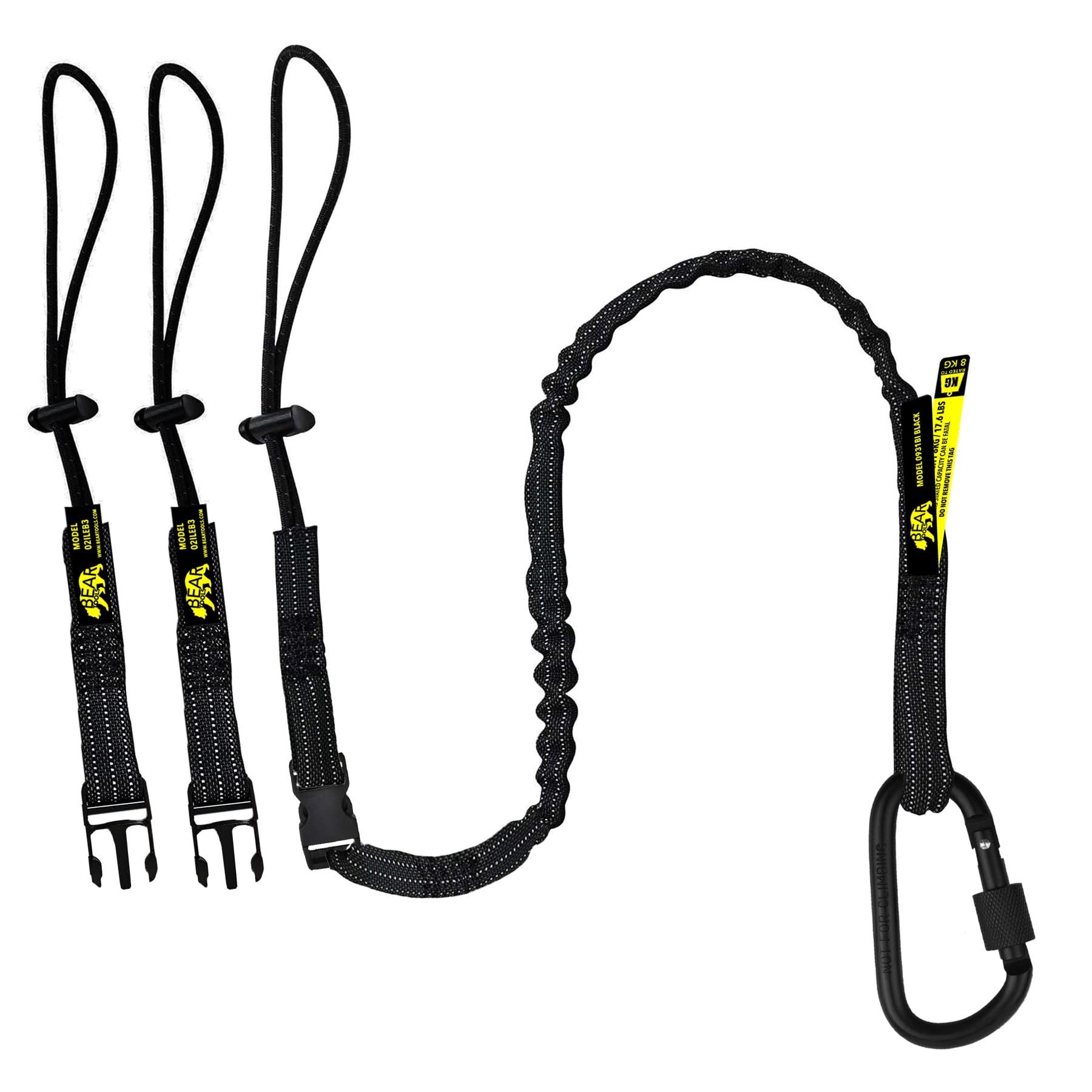BearTOOLS Interchangeable Tool Safety Lanyard Detachable Buckle Multi Accessory Connection Protection Kit (Black 1PK + 3 Loop Ends)