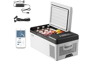 VEVOR 12 Volt Refrigerator 16 Qt, Gre,Portable Mini Car Fridge with -4℉-68℉ Cooling Range & App Control 12/24V DC & 110-240V AC Electric Compressor Cooler for Truck Vehicle RV Boat Outdoor & Home Use