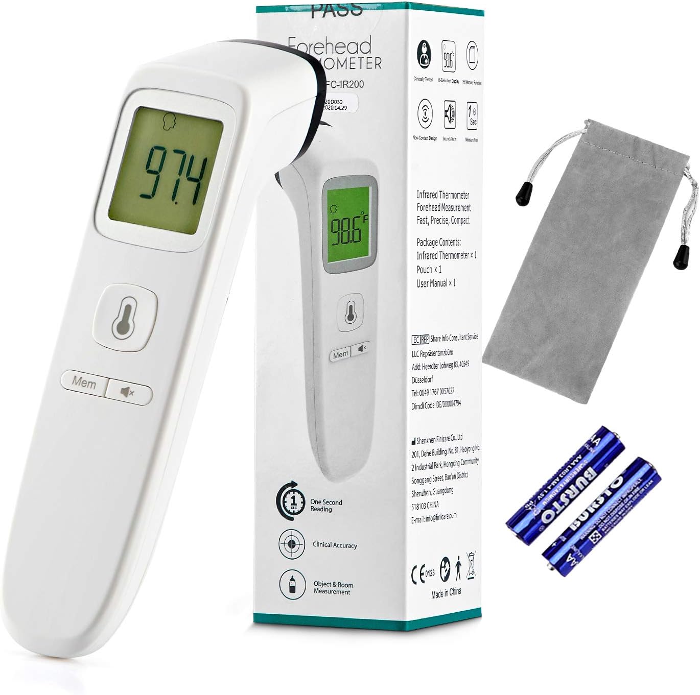 TODOLOR Forehead Thermometer, Digital Infrared Non-Contact Temporal with Instant Accurate Reading,Fever Alarm and Memory Function – Ideal for Babies, Infants, Children, Adults, Indoor, Outdoor (White)