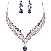 EVER FAITH Women's Austrian Crystal Decorative Leaf Teardrop Necklace Earrings Set