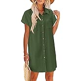 Zeagoo Summer Dresses for Women 2025 Cotton Button Down Short Sleeve Tshirt Dresses Casual Mini Beach Dress