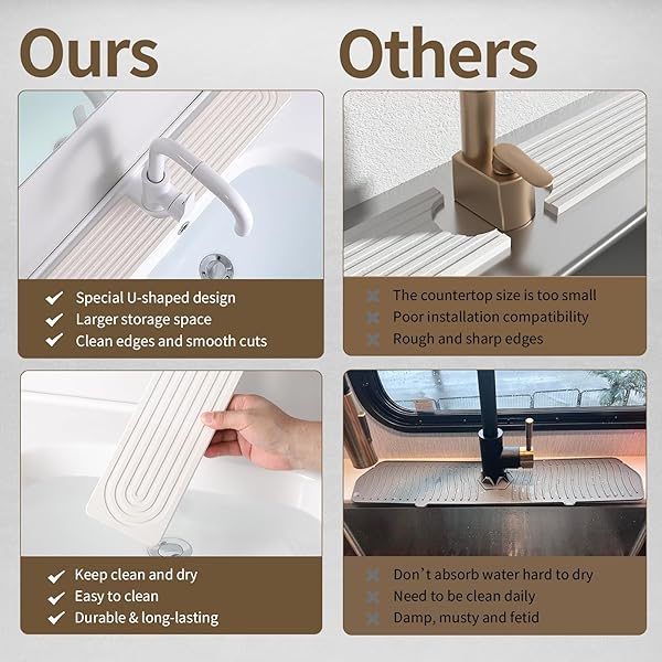IMGROSE FAUCET MAT FOR KITCHEN SINK, DIATOMITE STONE DRYING SINK PROTECTORS, BATHROOM FAUCET SPLASH GUARD, QUICK DRY WATER ABSORBING, NON-SLIP STONE TRAY FOR KITCHEN COUNTER, WHITE, 23.6″ X 3.9″