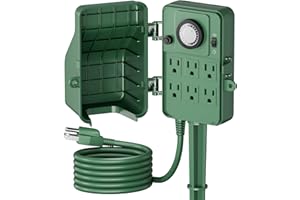 BN-LINK Outdoor Power Stake Timer Waterproof, 24-Hour Mechanical Timer with 6 Grounded Outlets, 6FT Extension Cord for Halloween/Christmas Decor Lights, ETL Listed