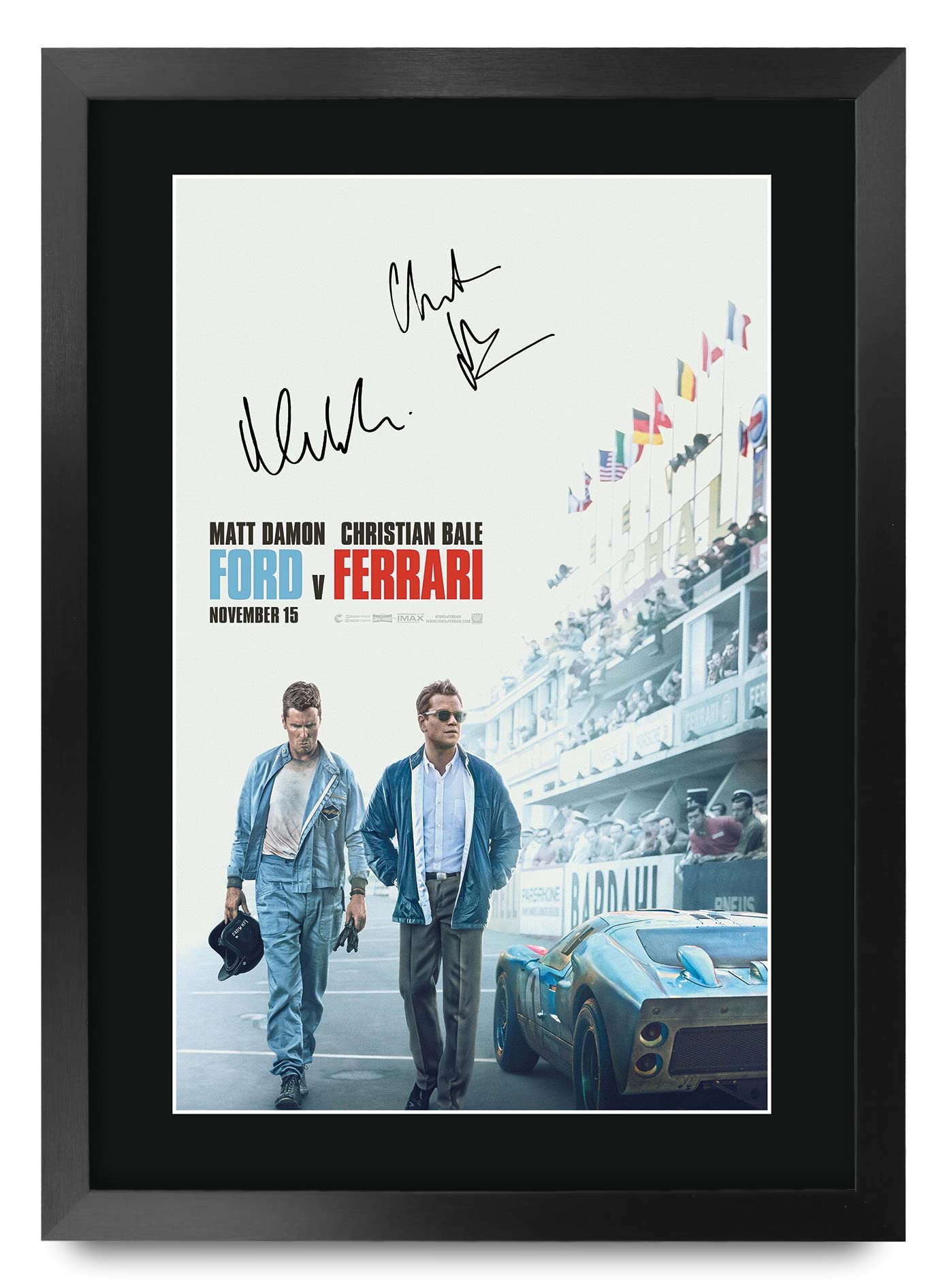 HWC Trading FR A3 Ford v Ferrari Mat Damon Christian Bale Gifts Printed Poster Signed Autograph Picture for Movie Memorabilia Fans