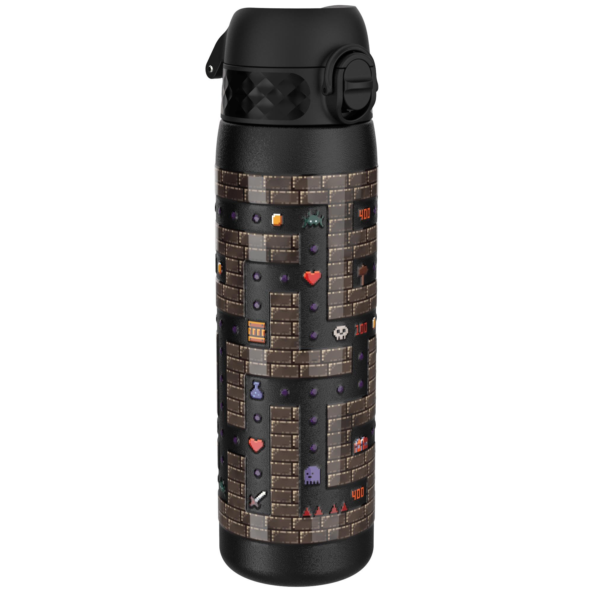 ION8 Vacuum Insulated Steel Water Bottle, 500 ml/17 oz, Leak Proof, Easy to Open, Secure Lock, Dishwasher Safe, Fits Cup Holders, Carry Handle, Scratch Resistant, Metal Water Bottle, Gamer