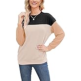 AXOSY Women Long Sleeve Shirts Oversized Crewneck Tunic Colorblock Sweatshirt Loose Fashion Pullover Top