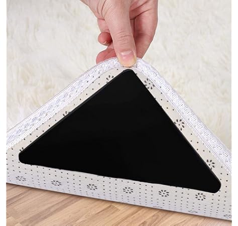 Amazon Com Protect Carpet Triangle Rug Gripper Tape 8 Pc Set Corner Edging Adhesive Grip Kitchen Hallway And Living Room Runners Mats Or Loose Carpet Non Slip Floor Protection Black Home