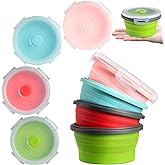 Suclain 4 Pcs Collapsible Bowls with Lids Silicone Camping Food Storage Container Expandable Folding Salad Lunch Box Travel Container for Hiking Camping