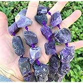 Adabele 15 Inch Natural Raw Dark Purple Amethyst Crystal Quartz Healing Gemstone Loose Beads Drilled Large Nugget Rough Chakra Gems Stone Spacer GA-C3