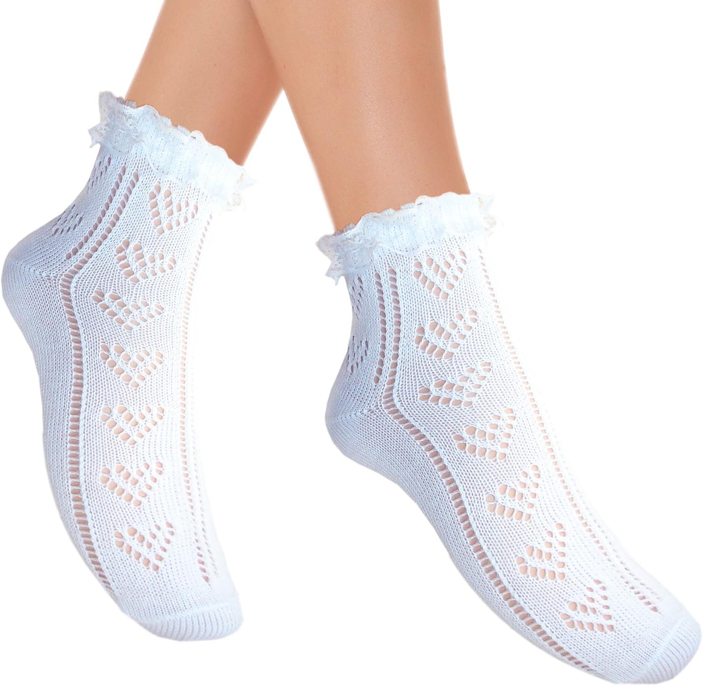Ladies Pointelle cotton ankle socks with lace