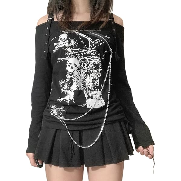 Maglietta Grunge Y2k T-shirt Con Grafica Gotica Top Da Donna T-shirt Ampia A Maniche Top Fairycore Poliestere