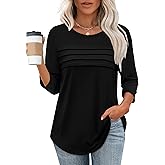 XIEERDUO Women's 3/4 Length Sleeve Tops Dressy Casual Blouses Crewneck T-Shirts Loose Curved Hem Tunic S-3XL