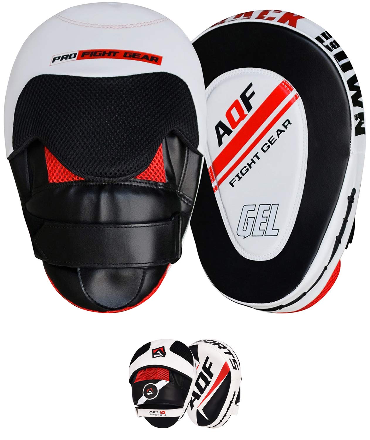 AQF Boxing Pads Adult, Muay Thai Training Focus Pads, Rex Leather Kickboxing Foam Pads (White)