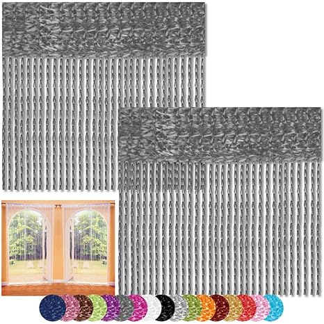 Bestlivings Fadenvorhang 2er Pack Gardine Raumteiler, Auswahl: 140x240 anthrazit - Silbergrau