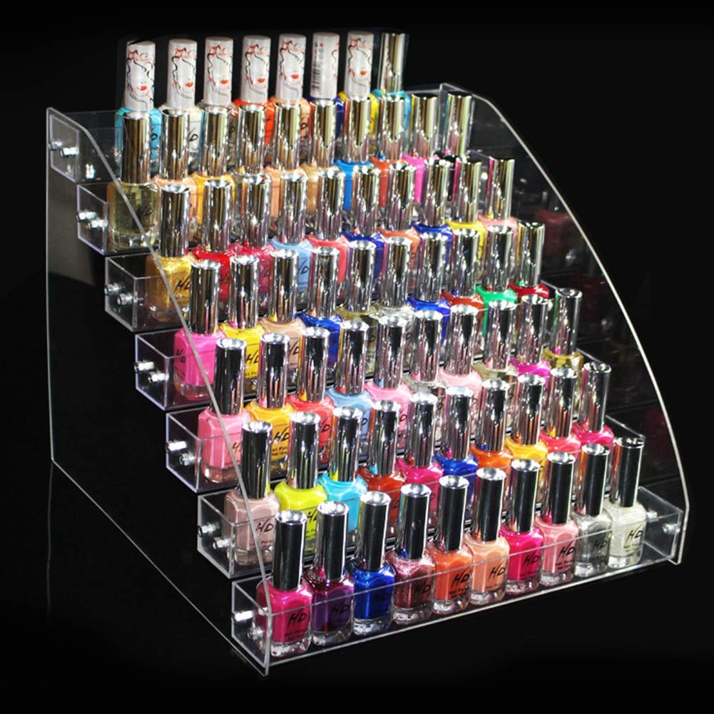Acrylic Clear Nail Polish Makeup Display Stand Rack Holder, Nail Polish Bottle Display Storage Rack, Cosmetic Nail Polish Tattoo Ink Organiser, Transparent Ladder Design Nail Polish Rack (7 Layers)