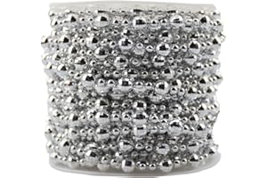 BoJia Pearl Bead Roll Faux Pearls Beads String by The Roll Faux Crystal Beads Garland 50ft ABS Cuttable for Christmas, Valentine, Exhibition, Wedding, Clothing, Costume, DIY Decoration (Silver)