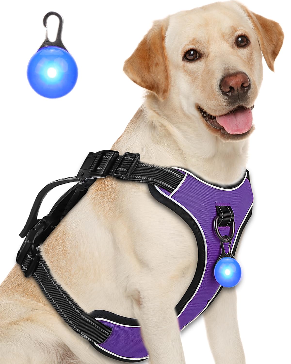 Photo 1 of Perperqer Dog Harness Purple No Pull Y Shaped for Medium Sized Dog, Small to Large Dogs Reflective Adjustable Easy Walk Puppy Harnesses,Heavy Duty Girl Boy Pet Vest 3 Buckle with Handle & Light,L