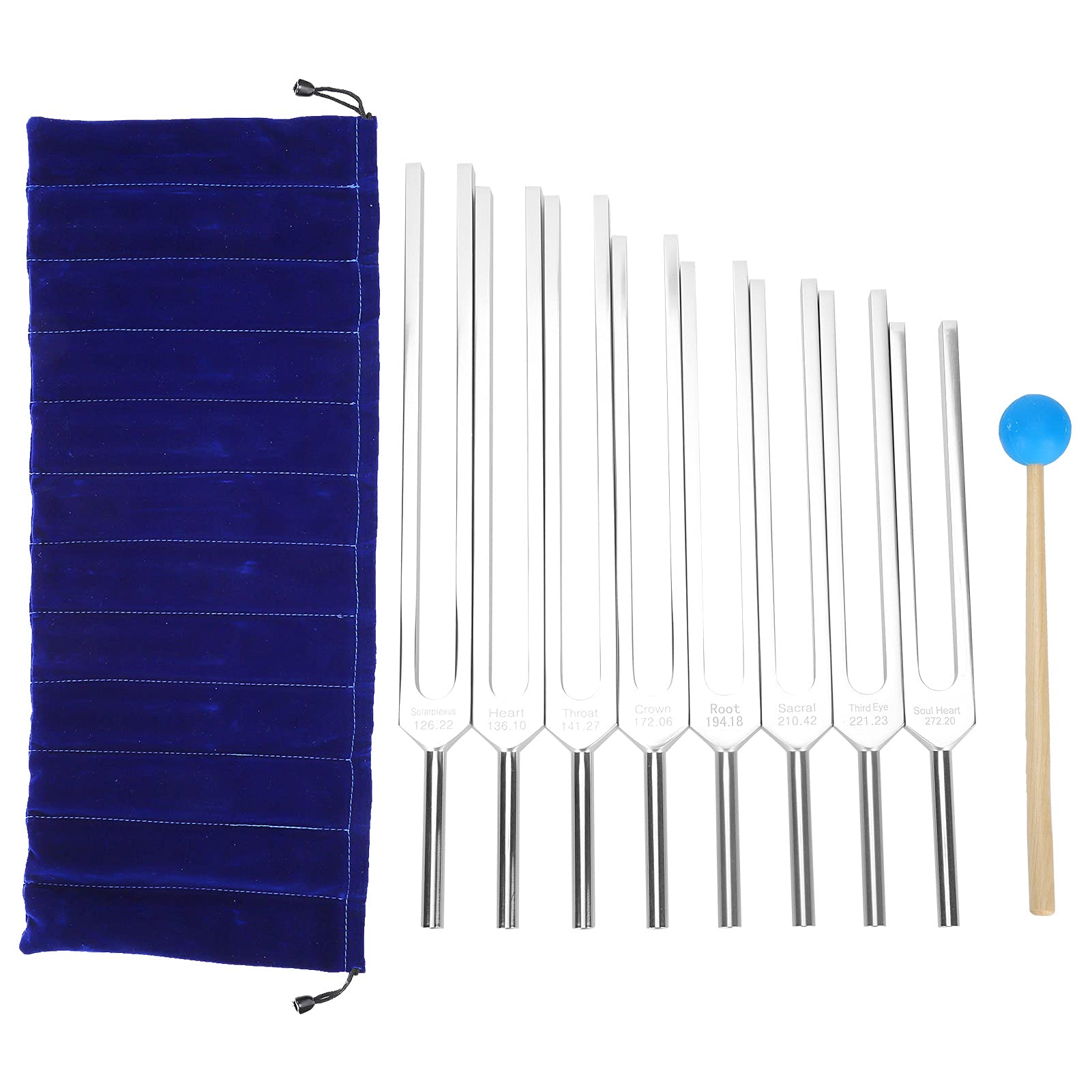 YUYTE Tuning Fork, 8pcs 126.22Hz-272.2Hz Extended Length Tuning Forks, Hammer Sound Healing Improve Sleep Tuning Fork Set Therapy Tool for Healthy Care