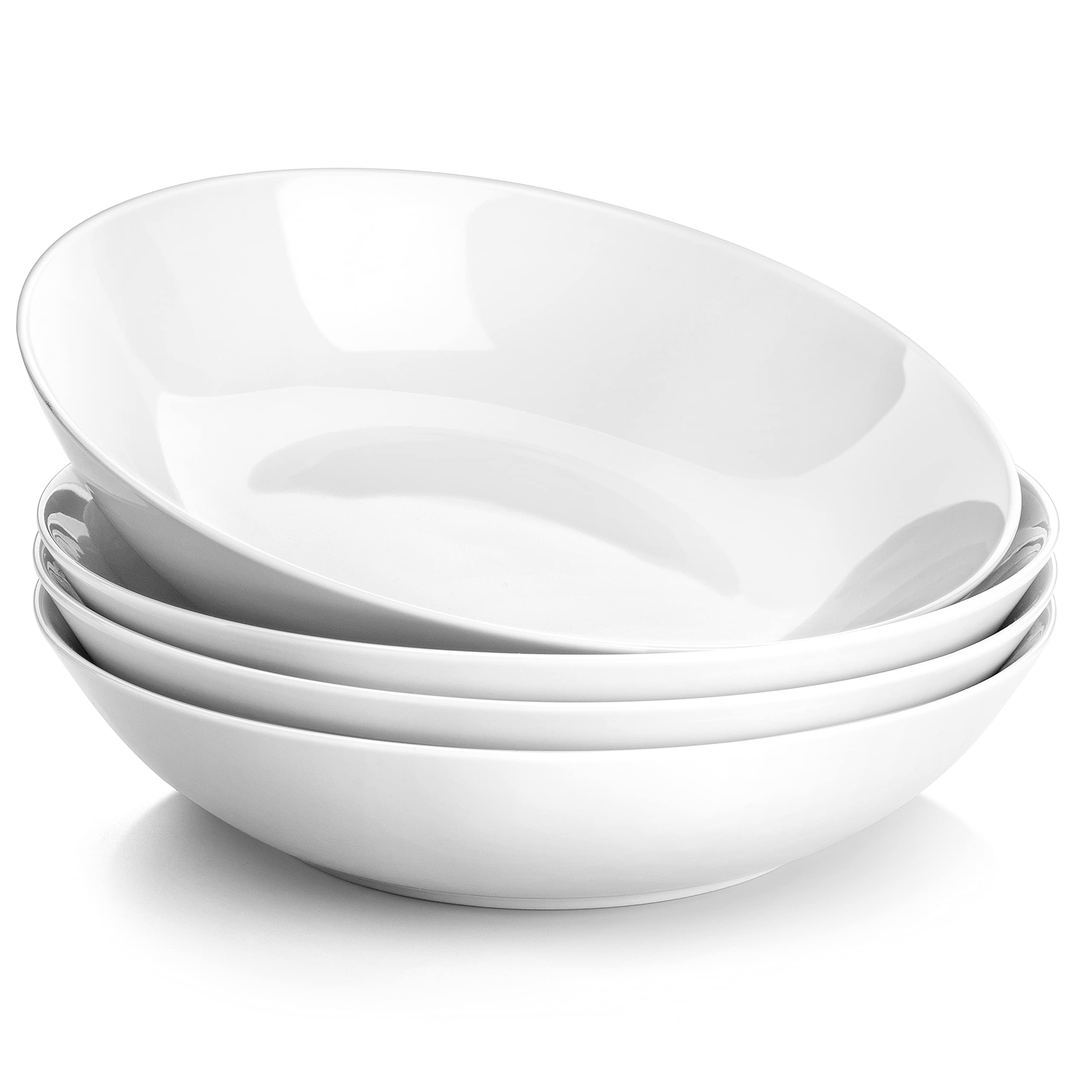 MALACASA, Series Regular, 8'' Pasta Bowl, Porcelain Salad Pasta Bowl, Large Ceramic White Soup Bowl Set, Serving Plates for Salad Pasta Soup Fruit, Microwave Dishwasher Safe, Set of 4