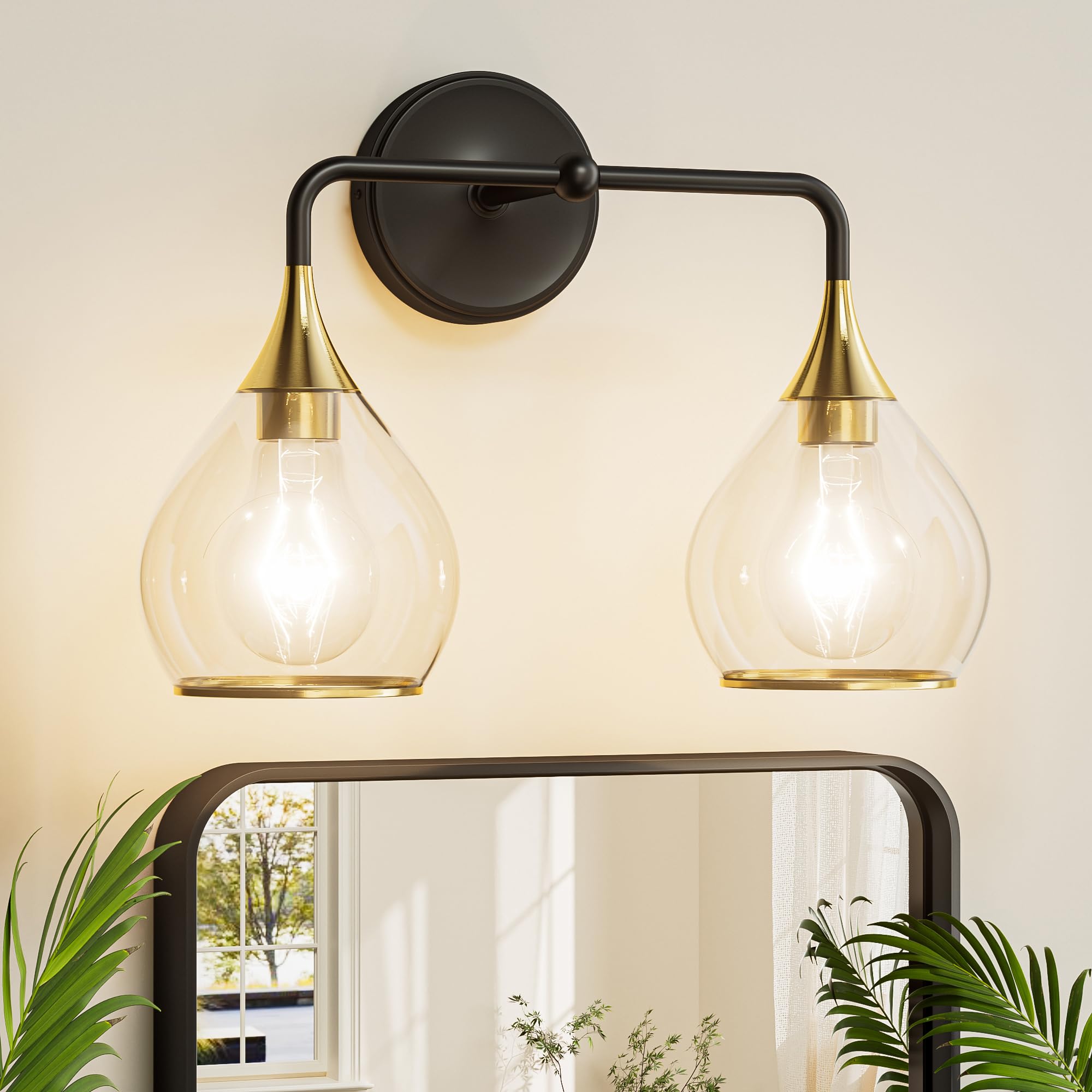 Photo 1 of TETOTE 2-Light Modern Bathroom Light Fixtures, 2 Light Vanity Lights Over Mirror Black & Gold Wall Lamp with Clear Glass for Bathroom, Mirror, Living Room, Bedroom, Hallway