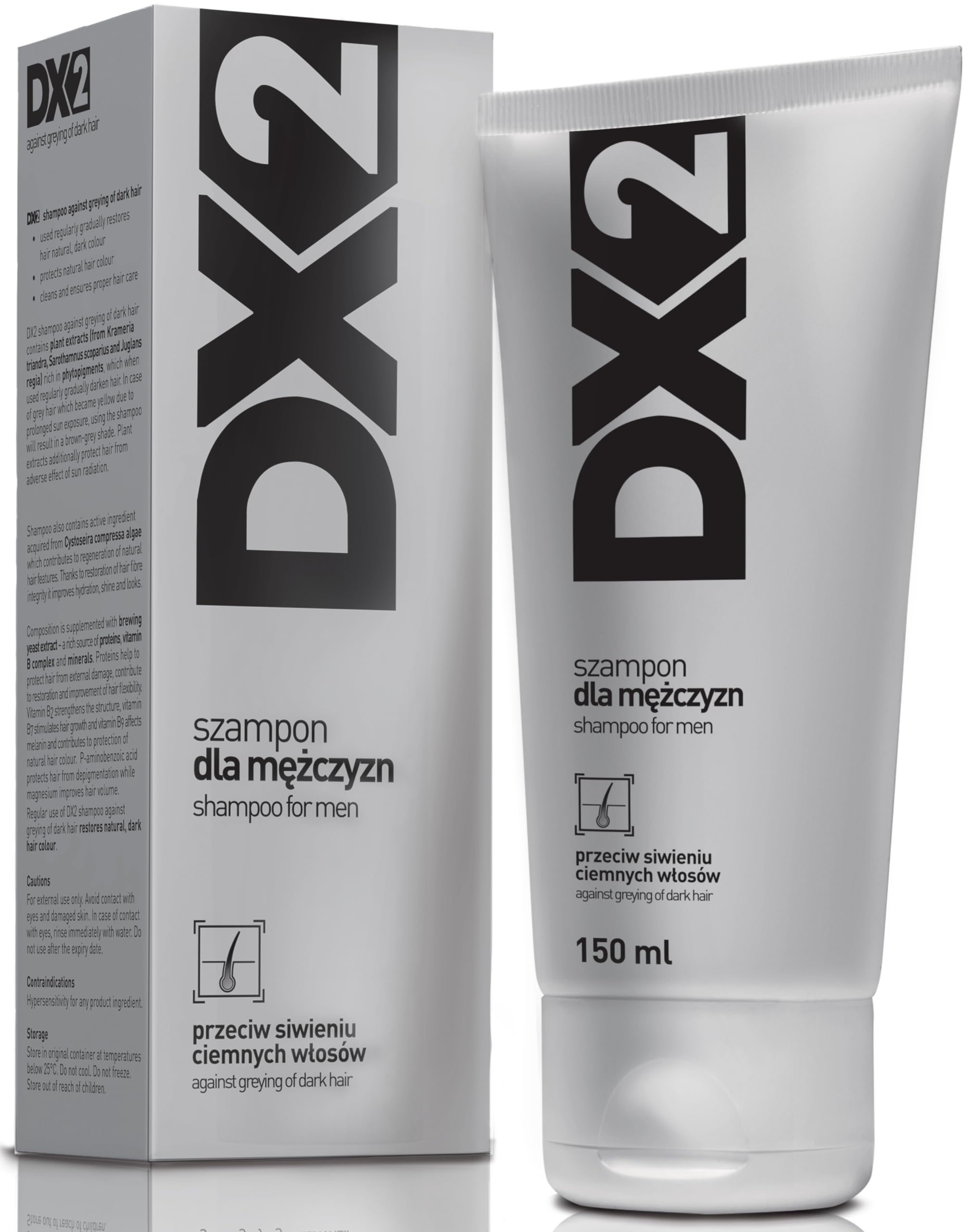AFLOFARM DX2 Shampoo for men against greying of dark hair 150ml, contains photopigments that protect natural hair color cause its gradual dimming