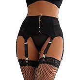 ohyeah Plus Size High Waist Garter Belt Set Lace Mesh Suspender Belt with 6 Vintage Metal Clip for Stockings