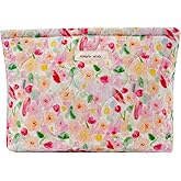 uekeboag Quilted Floral Cotton Makeup Pouch,Coquette Quilted Cosmetic Bag for Women and Girls, Aesthetic Organizer Bag, Flower Cute Travel Toiletry Bags(03Watercolor Flower)