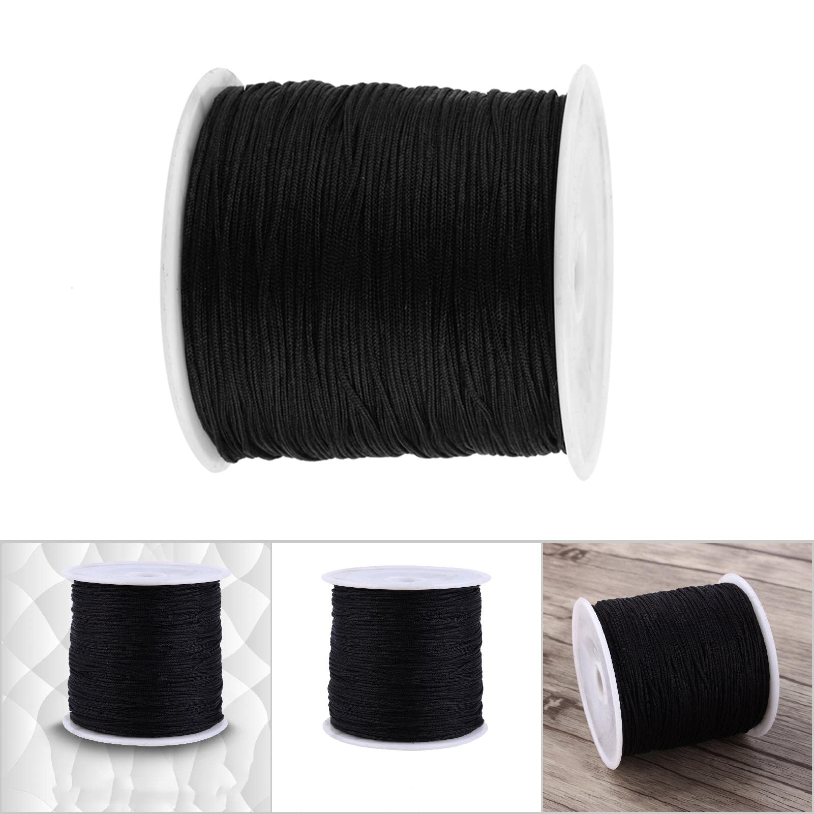 Nylon Satin Cord, Rattail Trim Thread for Chinese Knotting, Kumihimo, Rattail Satin Macrame, Jewelry Making, Sewing Black 100M x 0.8mm