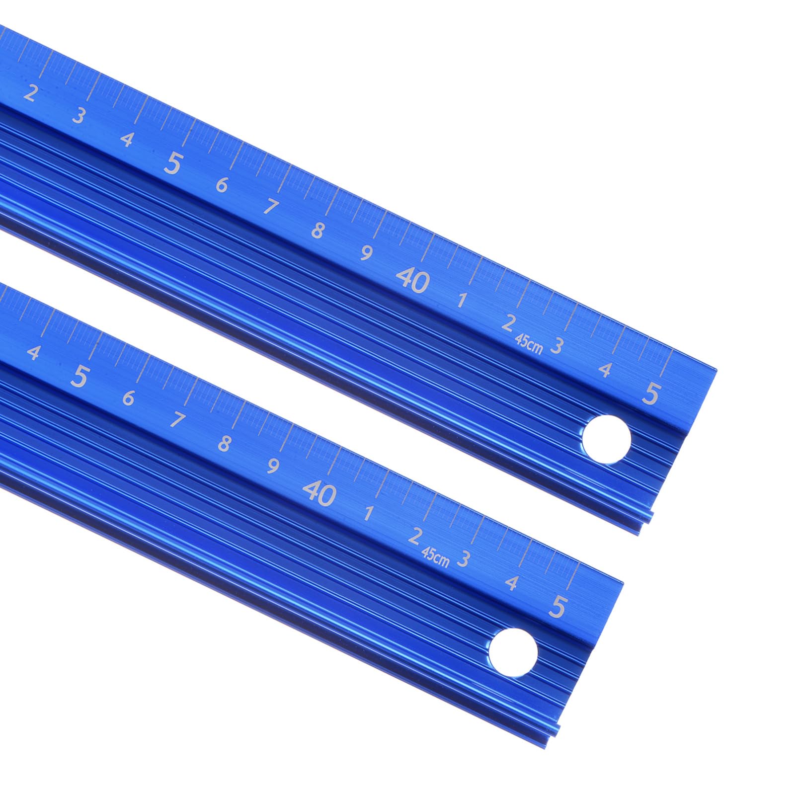 Kozelo 2pcs Raised Grip Metal Ruler - [45cm] Aluminum Alloy Precise Measurement Cutting Straight Protective Ruler Ruler Blue for Office Measure Cut Drawing Use, 1mm Precision