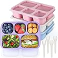 MaMix Bento Box Adult Lunch Box, 5 Compartment Bento Box for Adults 4 Pack, Reusable Stackable Snack Containers for Kids Adults with Utensils, for School, Work, and Travel (Wheat)