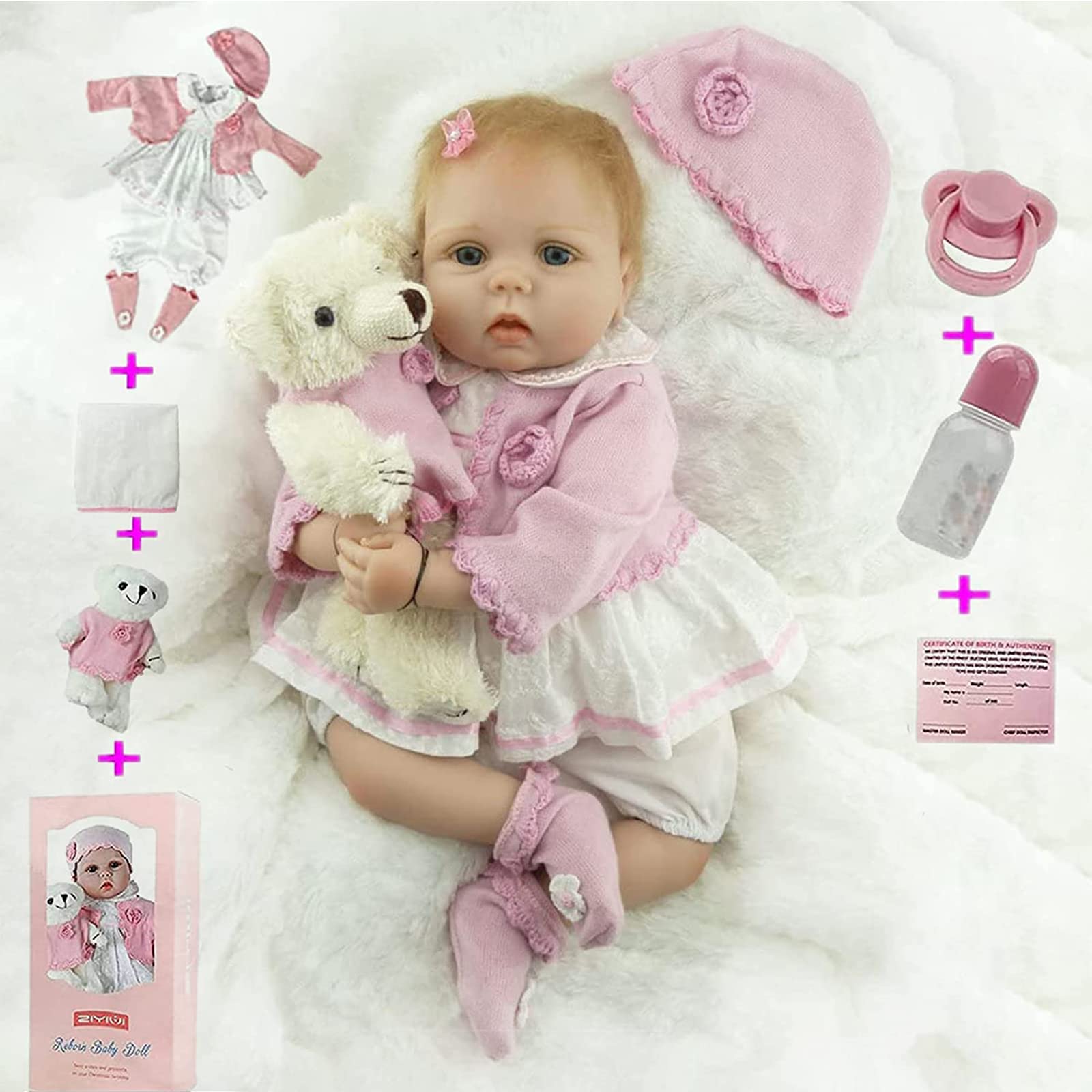 ZIYIUI Reborn Dolls 22 Inches 55 cm That Looks Real Reborn Baby Doll Lifelike Silicone Vinyl Newborn Soft Doll Blue eyes Toddlers Toys for age 3+