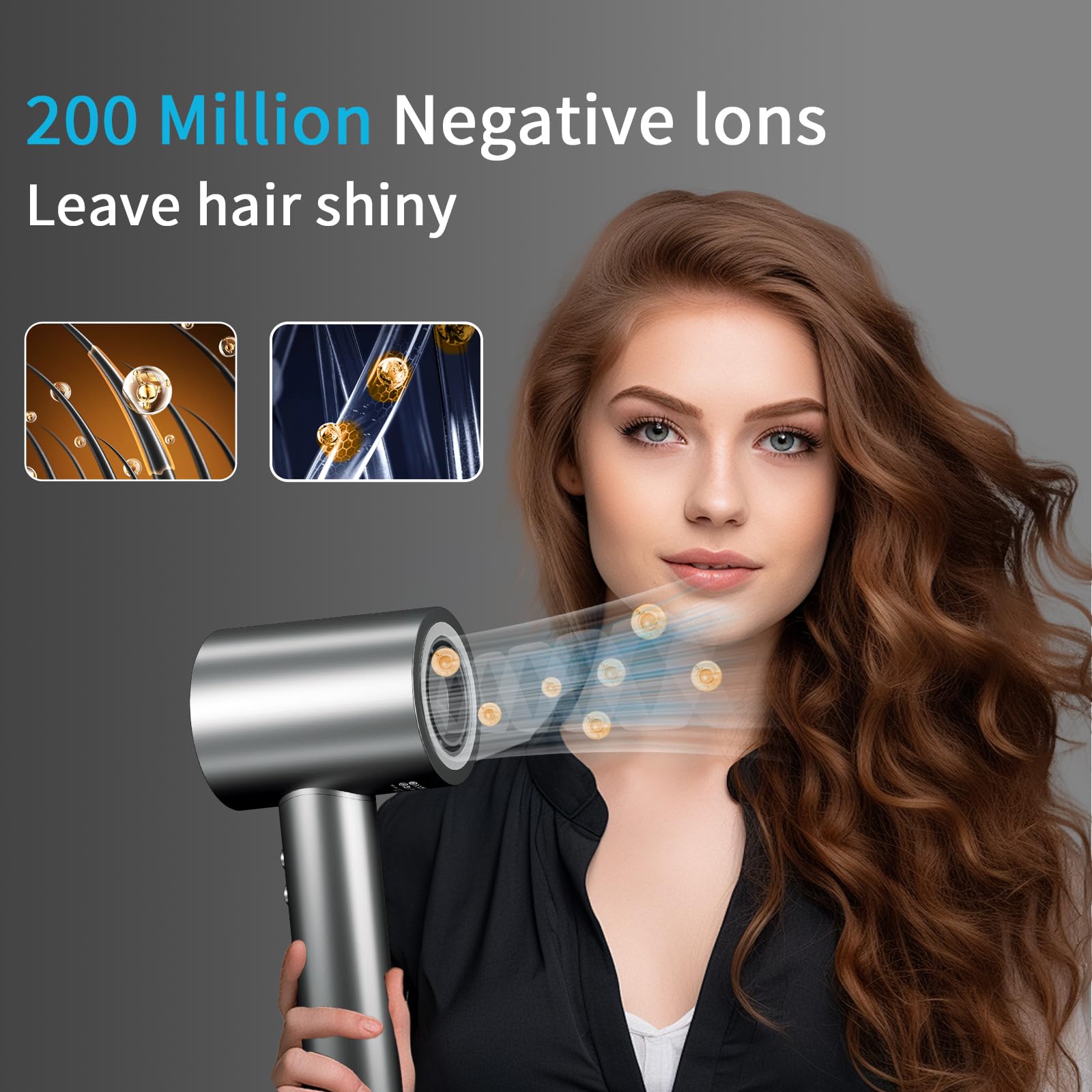 BAMCOO Föhn Fön Haartrockner Ionen Föhn Hair Dryer 1500W HD Display Temperatur Touchscreen ionen haartrockner 4 Temperaturstufen & 3 Geschwindigkeitsstufen (Grey) 5