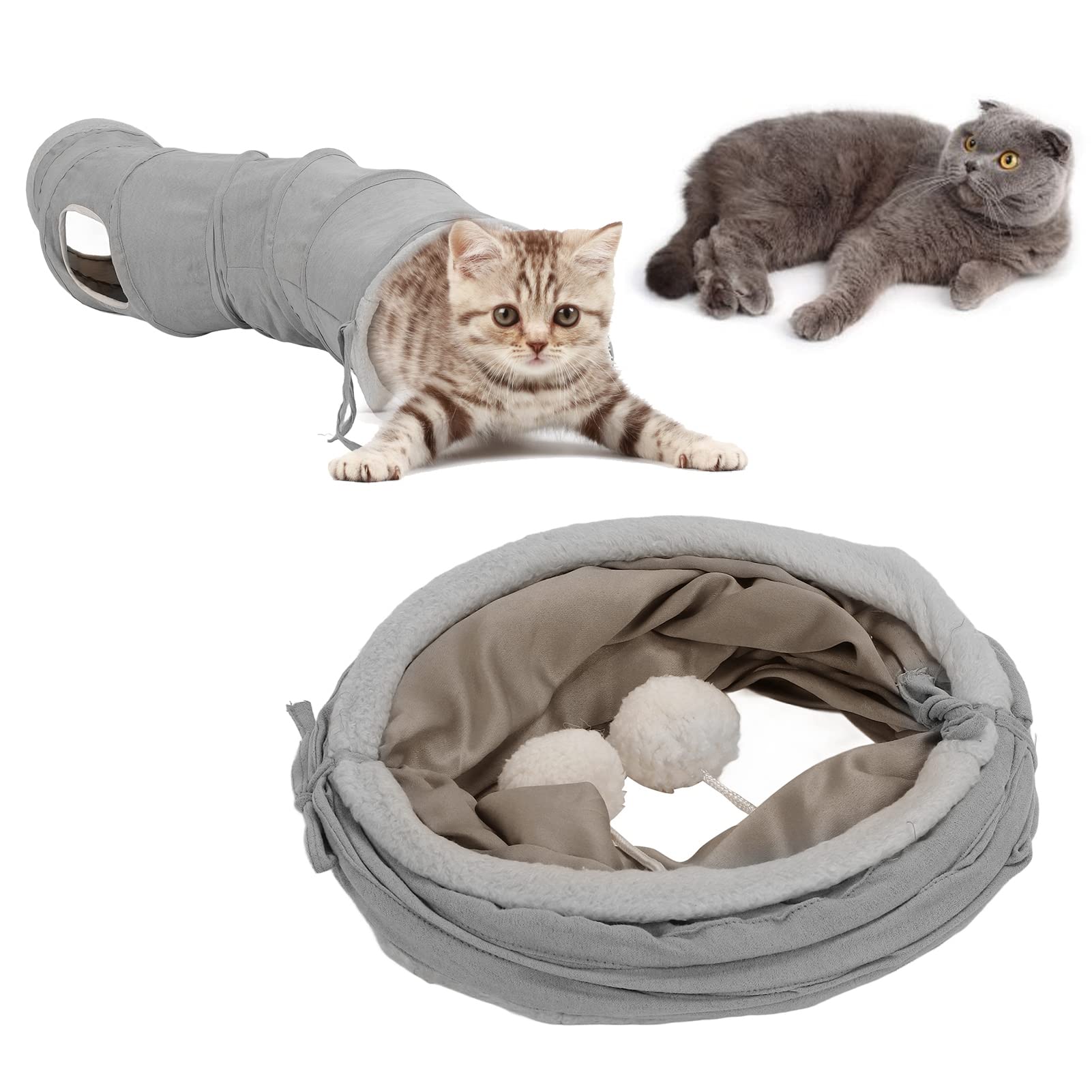Nimomo Cat Tunnel, Foldable Cat Tunnel Collapsible S Shaped Cat Play Tube Toy with Hanging Ball for Rabbits Kittens Puppies and Small Pets