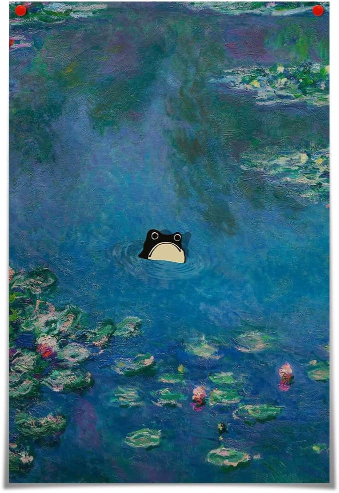 Paintings - Vintage Monet Water Lillies Canvas Wall Art Famous Floral Funny Frog Aesthetic Poster Flowers Landscape Oil Prints Painting Rustic Cottagecore Gallery Wall Decor for Bedroom 12x16in Unframed