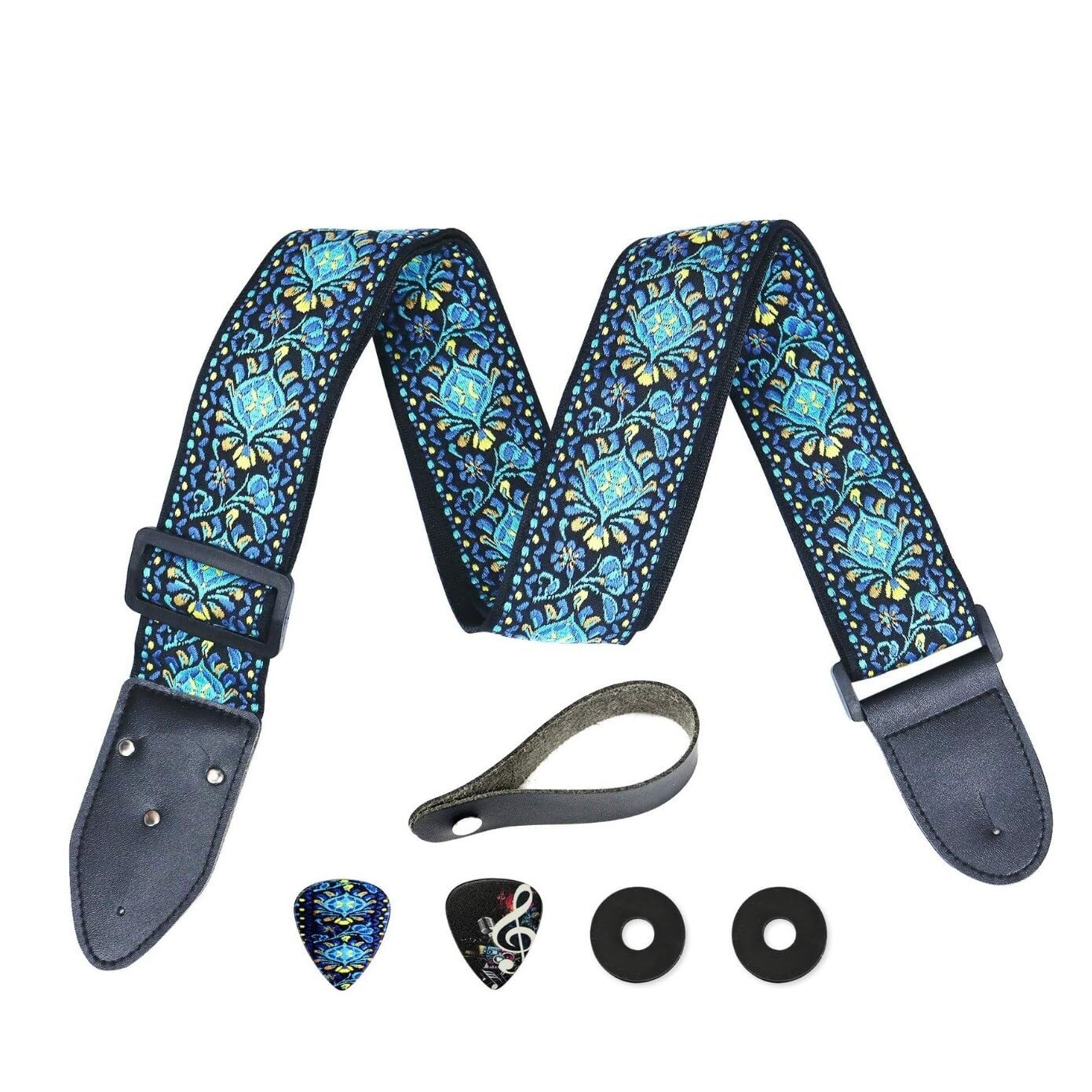 Art Tribute Hootenanny Guitar Strap Bundle Includes 2 Strap Locks & 2 Unique Picks. Adjustable Nylon Woven Jacquard Pick Pocket Guitar Strap - Suitable For Bass, Electric & Acoustic Guitars