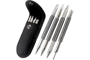 LSTOPGO Spring Nail Set,Dual Head Nail Setter with Size Marked,4pcs Hammerless Door Hinge Pin Removal Tool,Striking Force Spring Loaded Nail Punch（1/8-in, 3/32-in, 3/16-in, 1/16-in, 1/32-in, 1/8-in）