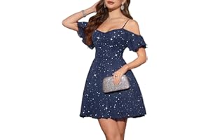 Meetjen Womens Short Cocktail Dresses 2025 Formal Party Sparkly Sequin Graduation Off Shoulder Prom Dress for Teens