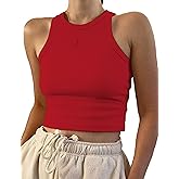 MISSACTIVER Women Basic Sleeveless Vest Crop Tank Top Casual Crew Neck Binding Crop Top