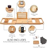 Temple Spring Bath Tray Bamboo Extendable Bathtub Caddy with Back Rest view 2