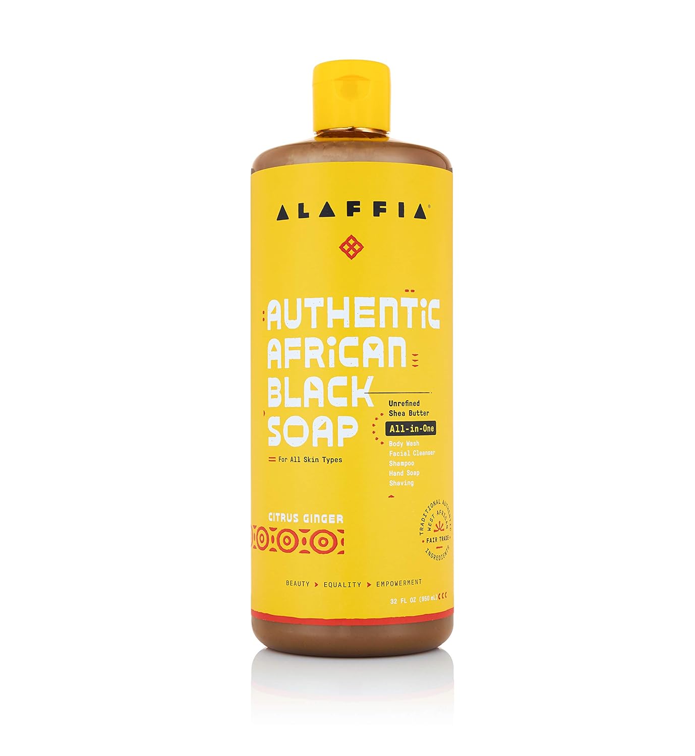 Alaffia Authentic African Black Soap, All-in-One Body Wash, Shampoo, and Shaving Soap, All Skin and Hair Types, Fair Trade, No Parabens, Non-GMO, Unscented, 16 Ounces : Beauty