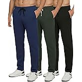 Real Essentials 3 Pack: Men's Tech Fleece Athletic Casual Open Bottom Sweatpants with Pockets (Available in Big & Tall)