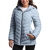 Reebok Womens Puffer Jacket - Midweight Quilted Snow Glacier Shield Full Zip Winter Coat for Women with Hood & Zip Pockets