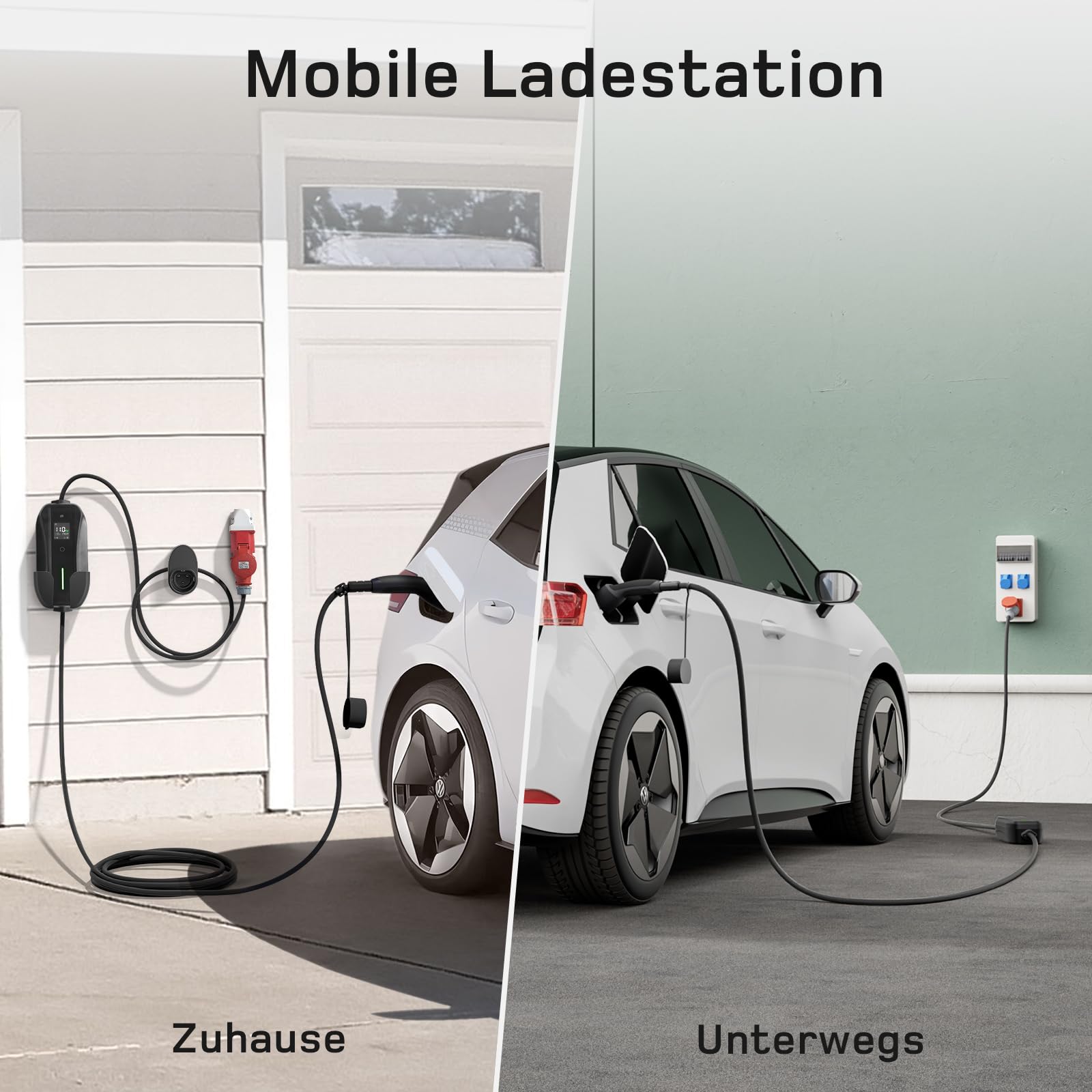 dé Mobile Wallbox/Ladestation 11kW [3-phasig|10m|6-16A] mit Einstellbarer Ladeleistung, Ladekabel CEE 16A auf Typ 2 und EV Ladegerät für Model Y/3, ID.3/4/5, MG4, EX30, e-up, e-tron, Zoe und andere EV